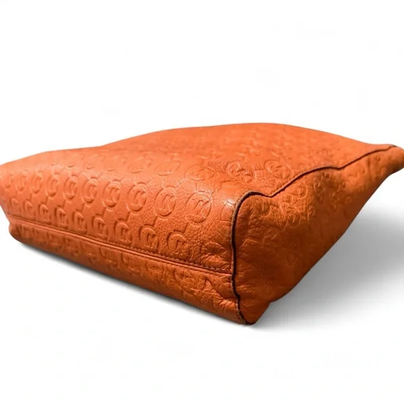 Michael Kors Tote Bag Vintage Monogram Embossed Leather Tote Shoulder Bag Orange - Picture 7 of 12